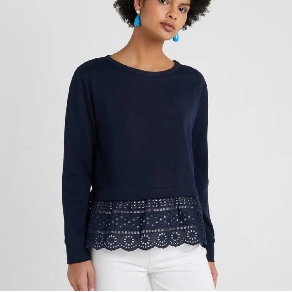 J. Crew Navy Blue Blouse with Lace Detail